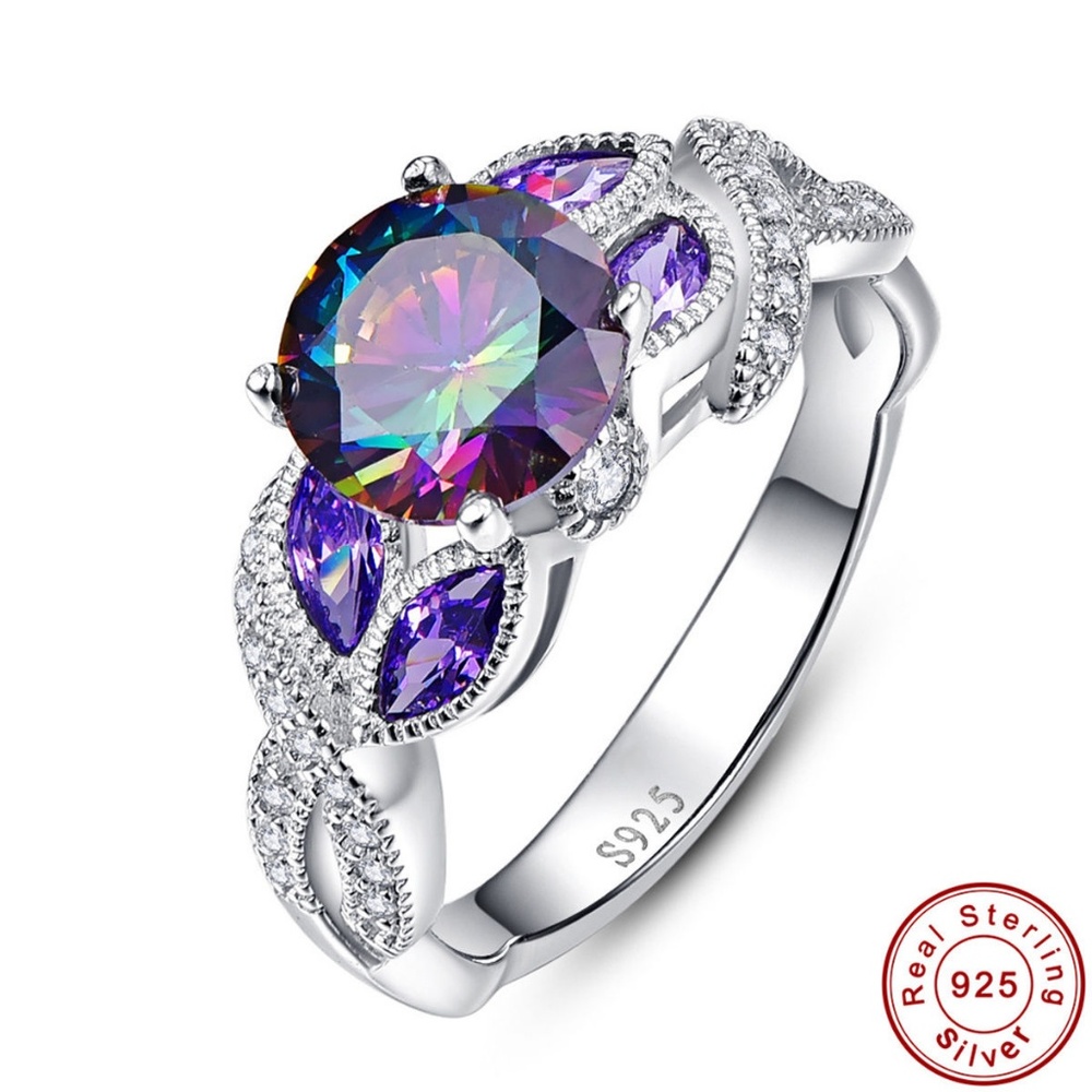925 Round Cut Mystic Topaz hypoallergenic